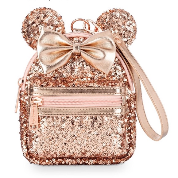 DISNEY LOUNGEFLY Rose Gold Sequin Mini Backpack Wristlet NEW With Tags FAST SHIP - Picture 1 of 11